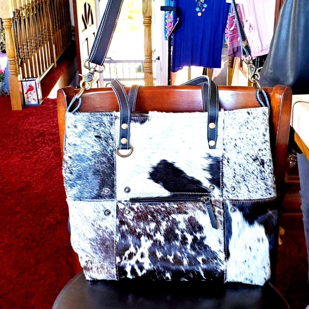 Beautiful leather/cowhide cross body tote bag